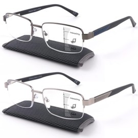 Missfive 2-Pack Men Premium Multifocus Reading Glasses Blue Light Blocking, Progressive Metal Frame With No Broken Spring Hinge(Workspace For Near Range, 2.0x)