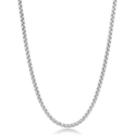 Fiusem Silver Tone Chain for Men, 2.5mm Stainless Steel Necklace for Men and Women, Box Chain 22 Inches