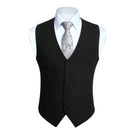 HISDERN Men's Suit Vest Formal Wedding Classic Retro Cotton V-Neck Plain Elegant Vests Business Party Vest XS - 4XL, A01 Black