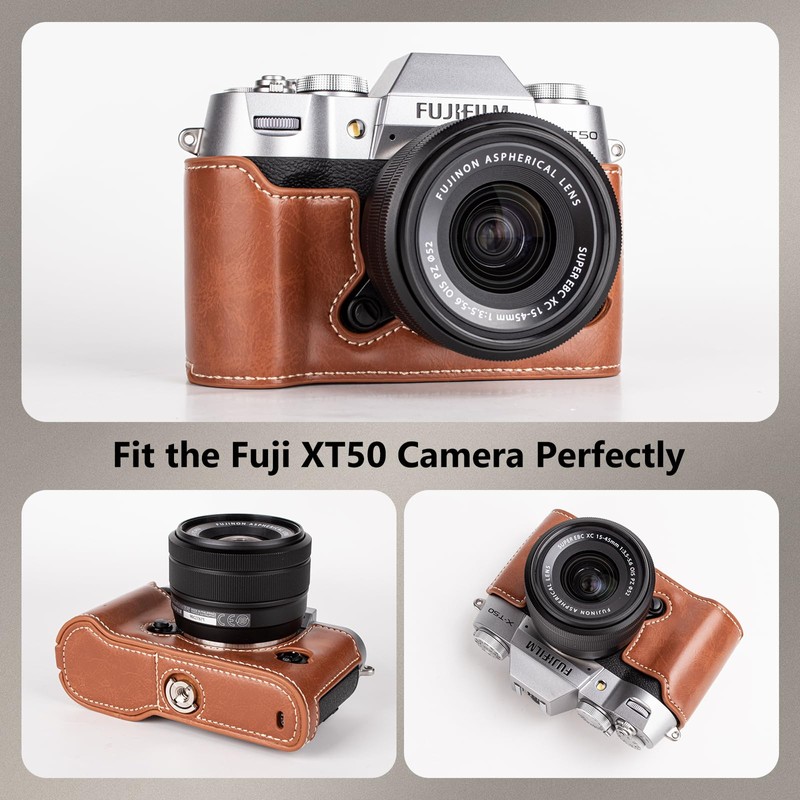 MUZIRI KINOKOO Fuji XT50 Case, PU Leather Protective Half Case