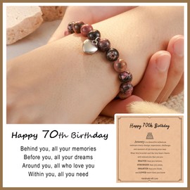 HGDEER 13/16/18/21/30/40/50/60/70/80 Birthday Gifts for Girls Women, Natural Stone Heart Bracelets for Mom Auntie Wife Friend Sister, 7 inch, Stone, no gemstone