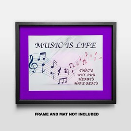 Music is Life - That's why our Hearts have Beats - Fine Art Wall Print - 11x14 Unframed Photo - Gift for Music Lovers. Perfect for the Home, Game Room, School, Dorm or Bedroom. Decor Under $20