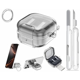 Funda Transparente para Galaxy Buds 4/4 Pro | Soporte Teléfono + Bloqueo Seguro Anti Apertura Accidental | Anti Polvo/Caídas + Mosquetón + Kit Limpiez