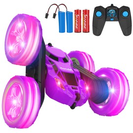 Hamdol Remote Control Car for Kids Stunt RC Cars with Cool Wheel Lights Double-Sided Driving 360-degree Rotation Boys Toys for Ages 6 7 8 9 10-12 Kids Gift Ideal(Purple)