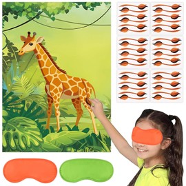 Kavoc Jungle Birthday Party Supplies Pin The Tail on The Giraffe Game Jungle Animal Party Stickers for Baby Shower Safari Themed Birthday Party Games Supplies