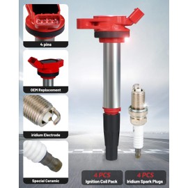 ATBIZZLE Ignition Coil Packs UF596 and Iridium Spark Plugs 93501 Fits for Toyota Corolla Matrix Prius V PLug-In Lexus CT200h Scion xD 1.8L L4 2008 2009 2010 2011 2012 2013 2014 2015, Sets of 4,Red