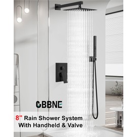 GBBNE Shower Faucet Set 8-Inch Rain Shower System Matte Black