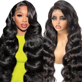 Beluck Curtain Bangs Loose Wave Glueless Wig Human Hair, 6x6 Pre Cut HD Lace Front Wigs Human Hair 200 Density Face-Framing Layered Cut Fluffy Body Wave Ready To Wear Glueless Wig For Women 16 Inch