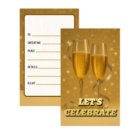 20-Pack Gold Champagne Party Invitation Cards | 300GSM Matte Double-Sided | Elegant for Adult Birthday, Wedding 50th-70th Celebrations (20 PCS)