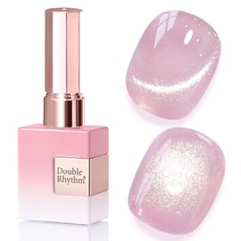 Double Rhythm 0.5 Oz Cat Eye Gel Polish with Magnet Same Color Same Bottle Holographic Glitter Shimmer Translucent Color Salon Soak Off Magnetic Nail at Home (Purple Pink-MC1157)