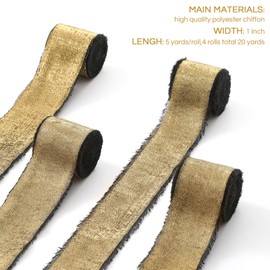 Pretty Jolly Black Chiffon Silk Ribbon Set - 4 Rolls x 5 Yards Each - Wedding, Christmas, DIY Crafts