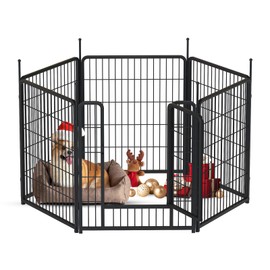 AWQM 32'' Dog Playpen Indoor/Outdoor, 6 Panels Metal Dog Fence with Doors, Portable Pet Dog Cage Outdoor Exercise Pen, Foldable Puppy Playpen Kennel for Garden Yard, RV Camping