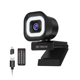 TOALLIN 4K Webcam, Ring Light, Remote Control, PDAF Autofocus, 1/2.5" Sensor, 12MP, Built-in Dual Microphone, 5x Digital Zoom, Image Mirroring, Webcam for Live Streaming/Conferencing/Video Calling