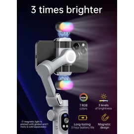 AOCHUAN iPhoe Gimbal, 3-Axis Gimbal Stabilizer for Smartphone w/RGB Magnetic Fill Light Portable Gimbal with Fous/Zoom Wheel for Vlog, Compatible with iPhoe 15 Pro Max/Android-Smart X Pro Kit Gray