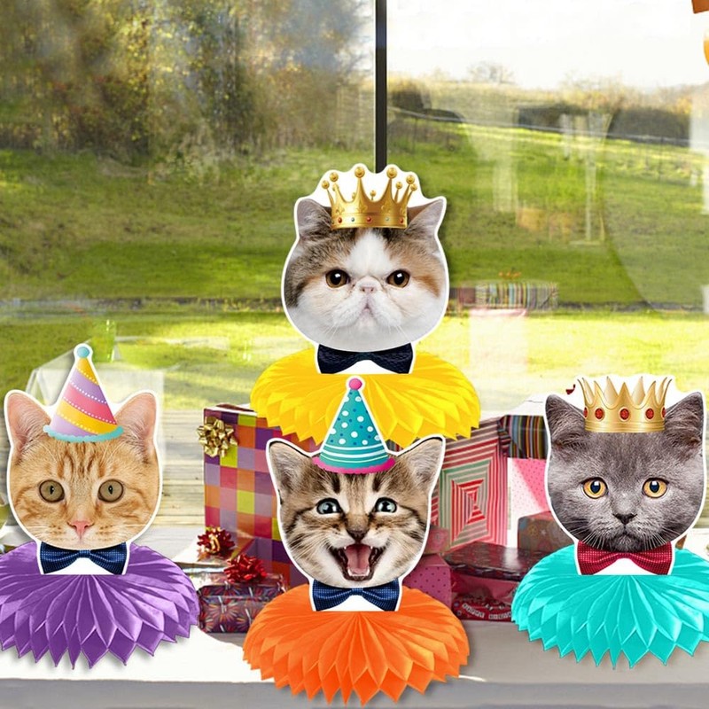 Nicime 9pcs Cat Honeycomb Decorations, Cute Animal Honeycomb Centerpiece Table