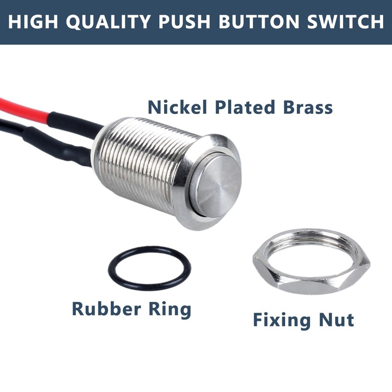 DMWD 2-Pack 12mm Latching Metal Waterproof Push Button Switch Raised