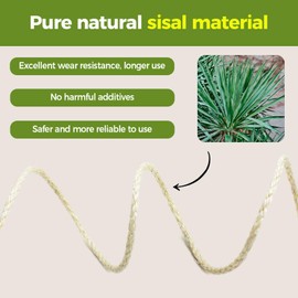 YALAVA 1/4 Inch Natural Sisal Rope for Cat Scratching Posts, 50FT Abrasion Resistance Rope, Multipurpose for Cat Tree Repair, DIY Projects, Furniture Wrapping, Indoor/Outdoor Use (Beige)