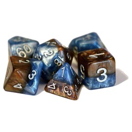 Gate Keeper Games Earth Elemental Halfsies Dice - 7 die polyhedral dice Set - Cerulean Blue & Terran Brown - Silver Numbering