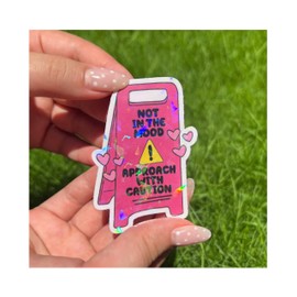 BELISMIA 3pcs Not in The Mood Approach with Caution Holographic Sticker, Caution Sign Holographic Sticker, Funny Warning Vinyl Water Assistant Sparkly Stickers for Laptop Phone Water Bottle Kindle