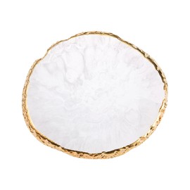 1 Piece Round Resin Nail Art Palette Painting Mixed Colour Palettes Irregular Makeup Plate Tool Gold Edges Nail Holder for Make-Up Beauty Hand-Painted Toning (White)