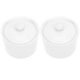 Angoily 2pcs 400ml White Ceramic Stew Pot with Lid 3. 5 Inch Porcelain Steaming Cup Small Steaming Cup Soup Noodle Bowl Stockpot Cookware for Egg Custard Medicinal and Birds Nest