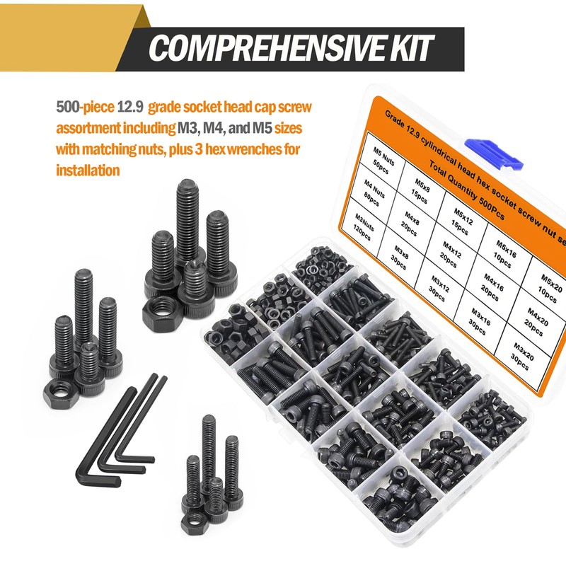 500 Pieces, M3 M4 M5 Hex Socket Head Cap Screw