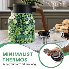GROTOLY 2025 New Vintage Floral Pattern Tea Thermos – Built-in Infuser 1L Green Tea Thermos with Infuser Stainless Steel Thermos Insulated Tea Pot Floral Coffee Pot for Home Kitchen Office