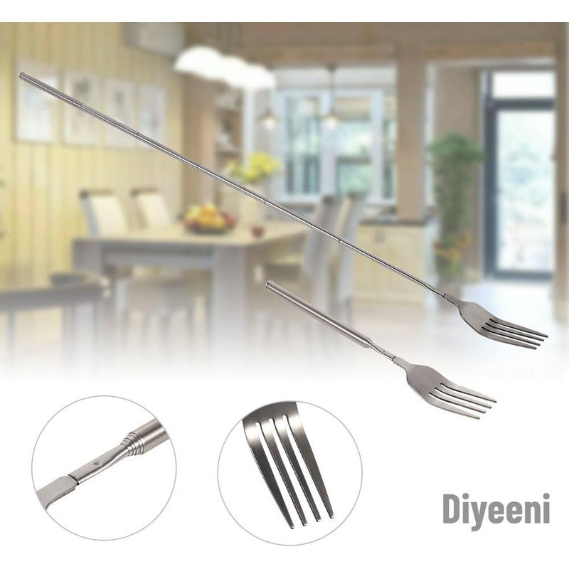 Stainless Steel Dinner Fork,BBQ Telescopic Extendable Dinner Fruit Dessert Long