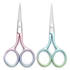 Motanar - Tijeras profesionales multicolores para cuidado personal, depilación facial y depilación de oreja y nariz, cejas, recortes, acero inoxidable, tijeras de punta fina recta de 3.9 pulgadas, Verde+rosado (Green+Pink), Mediano