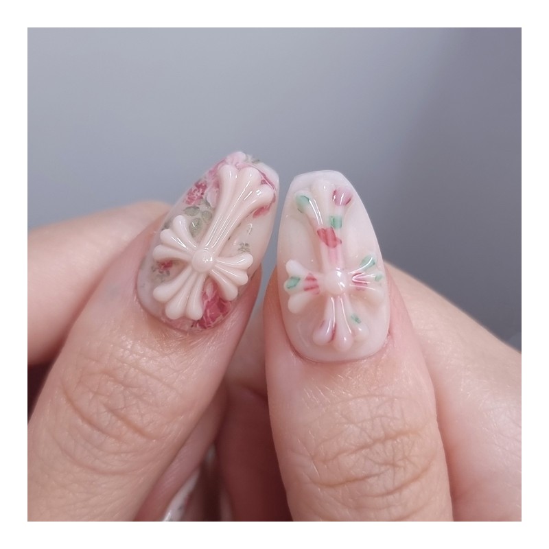 Rose Garden Chrome Handmade Nail Tips - Short Ballerina /