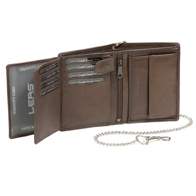 Biker Wallet with chrome chain vertical format LEAS, Genuine Leather,