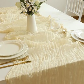 Haverain 2-Piece Cheesecloth Table Runner Crinkled Lightweight Semi-Transparent Bohemian Gauze Table Towel for Wedding Party Birthday Home Decoration Holiday Decoration Modern Simple Natural Stylish