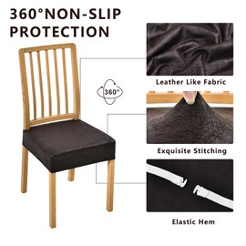NILUOH Leather Like Seat Covers for Dining Chairs Set of 4, Stretch Dining Room Chair Covers Chair Slipcover Removable Washable Kitchen Chair Seat Protector Covers (Rear-Covered, Black)