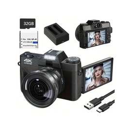 4K Digital Camera For Photography Autofocus 48MP Vlogging Camera For With 3'' 180°Flip Screen 16X Digital Zoom 4K Video Compact Travel Camera With SD Card,Flash, Anti-Shake (Black) - Color: pink