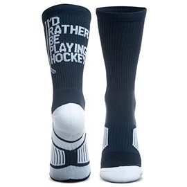 ChalkTalkSPORTS Hockey Performance Crew Socks - Rather Be Playing Hockey - Mid-Calf Socks - Navy - Adult