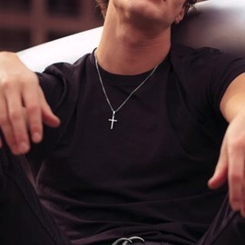 JEWAB Cross Necklace, Small Size Cross Necklaces for Boys Girls with 45+5 CM Chain | Gifts for Teenage Son Grandson Nephew Birthday Easter (Silver/Gold/Black)