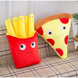 TONGMAN 2 Soft and Fun Food Plush Toy Pillows, Pizza Plush Stuffed Pillows, Fun Decorative Food Fries Stuffed Plush Pillows, Unique Filling Gifts for Children, Girls, and Boys (French Fries Pizza)