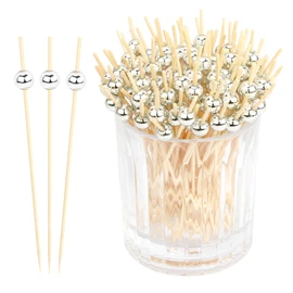 Cocktail Sticks for Food 150 PCS 4.7 Inch Silver Pearl Cocktail Picks Cocktail Toothpicks Tooth Picks Sticks Wood Cocktail Skewers Fancy Cocktail Sticks Long Fruit Toothpick Skewers for Christmas