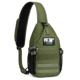 HALOVIE Tactical Shoulder Bag, Anti-Theft Shoulder Bag, Chest Bag, Men's Crossbody Sling Bag, Sports, Outdoor, Travel, Army-green