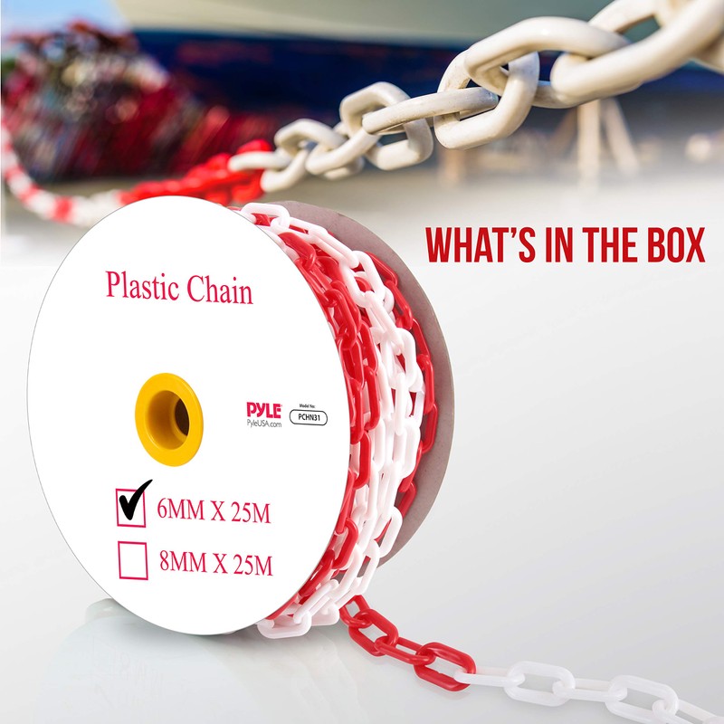 Pyle Safety Chain Barrier Plastic Links - 82' Ft Caution