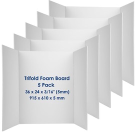 Trifold Poster Board Foam Core 24 x 36 x 3/16"(5mm) - 5 Pack - Tri Fold Posters Display Board, Acid Free, Double Sided, Posterboard Foamboard for Mounting, Prints, Art, Presentation and Projects
