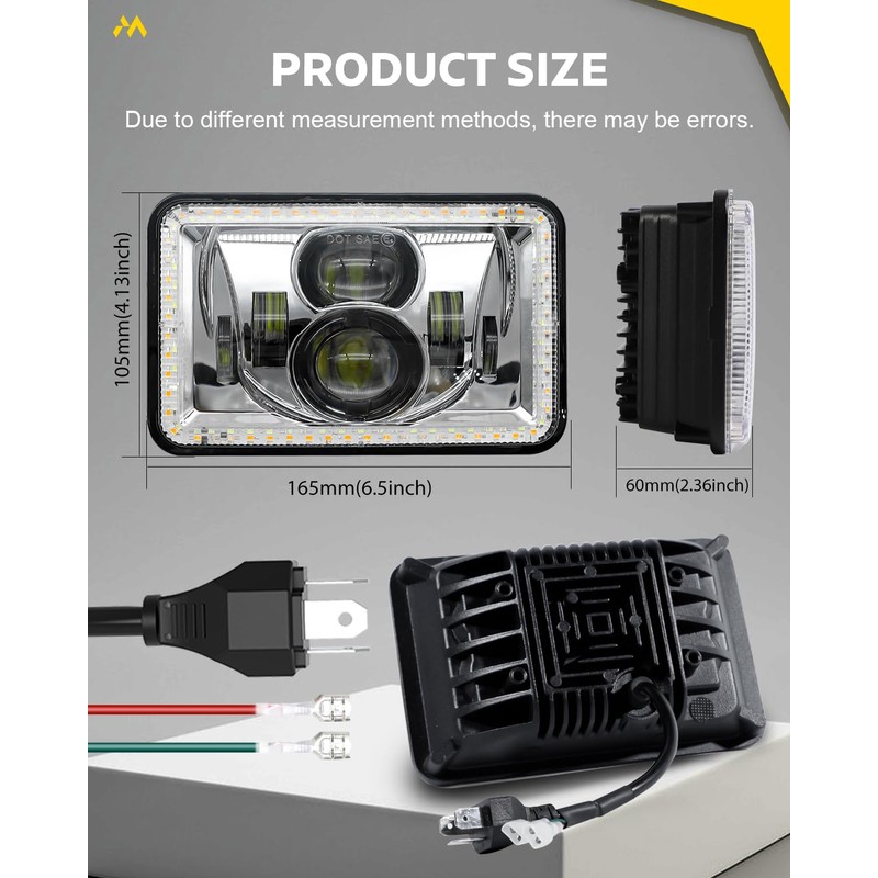 MAYELLO 4x6 Led Headlights Dot Approved Hi/Lo Sealed Beam with