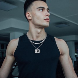 Number Necklace, Layered Necklace for Men, Jersey Number Necklace for Boy Athlete, 18+20 In Silver Chain for Men With Number 59 Pendant, Basketball Football Baseball Number Necklaces for Boys