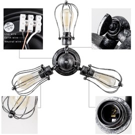 Vintage Ceiling Light Industrial Rotatable Semi-Flush Mount Ceiling Light Metal Lamp Fixtures Painted Finish; Moonkist (with 3 Light) (Silver)