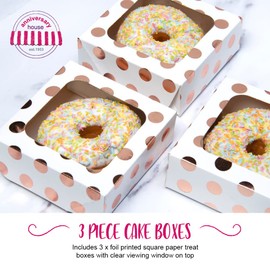 Anniversary House 3-pack Small Treat Boxes, Rose Gold Polka Dot Foil Print, Cookie Box, 3.8 x 11.4 x 11.4CM, J107