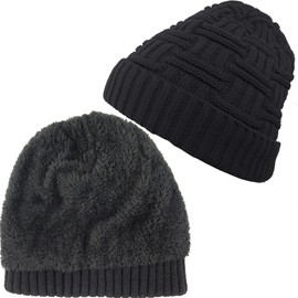 Debra Weitzner Mens Womens Slouchy beanie knit winter hat Warm Wool Fur Skull Cap Black