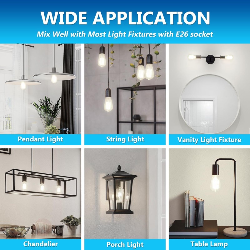 Ascher Vintage LED Edison Bulbs, 6W, Equivalent 60W, Non-Dimmable, High