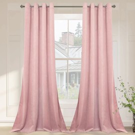 SMILETIME Pink 108in Long Luxury Velvet Curtain Panels with Grommet, Insulated Soft Privacy Noise Reducing Velvet Window Drapes Thicker Velvet pinch pleat curtains for Living Room, 2 Panels 52W x 108L
