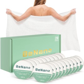 Benano Premium Compressed Towel Tablets Disposable Towel 55.1 in x 27.5 in Large Bath Towel Travel Towel Reusable for Hotel Camping Mountaineering Sports Hiking Beach Swimming Vacation (20 Pack)