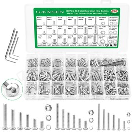 820PCS Screws and Nuts, M2 M3 M4 Metric Bolts and Nuts Assortment, 304 Stainless Steel Hex Button Head Cap Lock & Flat Washers Bolts Assortment Kit with 3 Wrenches for 3D Printer Furniture Industrial